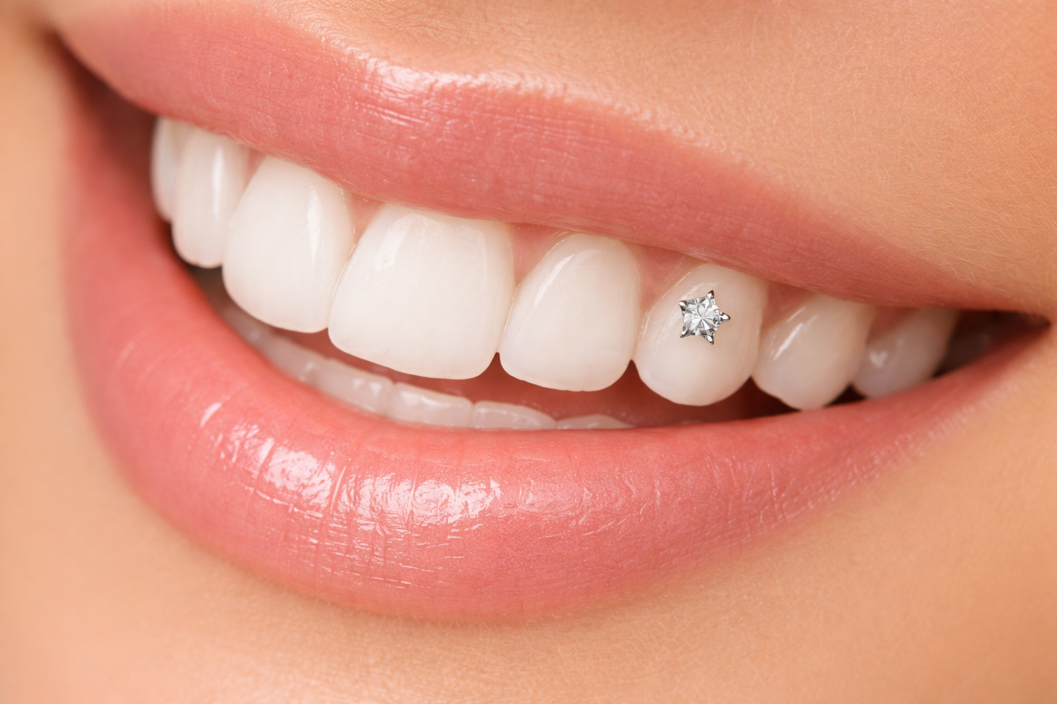 Zahnschmuck – Kristall auf weißen Zähnen